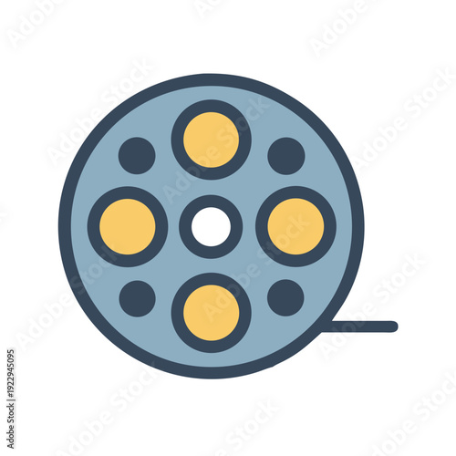 Movie Film Reel Illustration in Flat Style on Black Background, Isolated