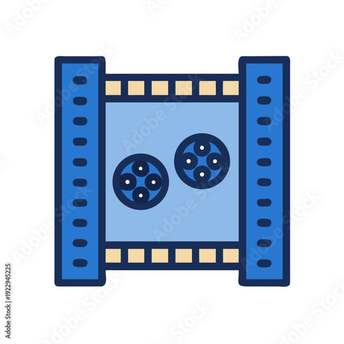 Flat graphic illustration of a movie film strip on a black background