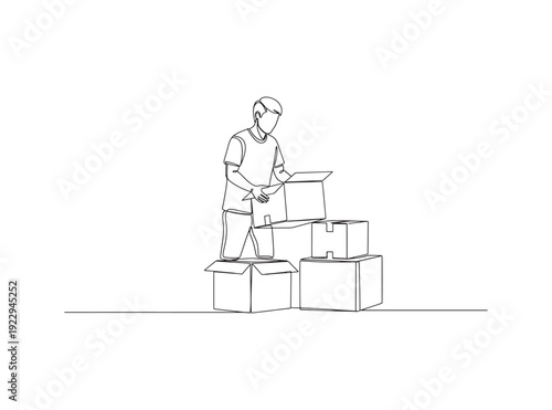 Person Packing Boxes Illustration for Shipping or Moving