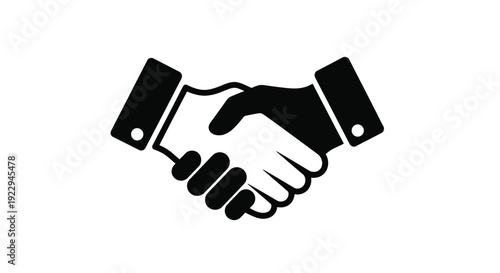 A simple black and white illustration of two hands shaking