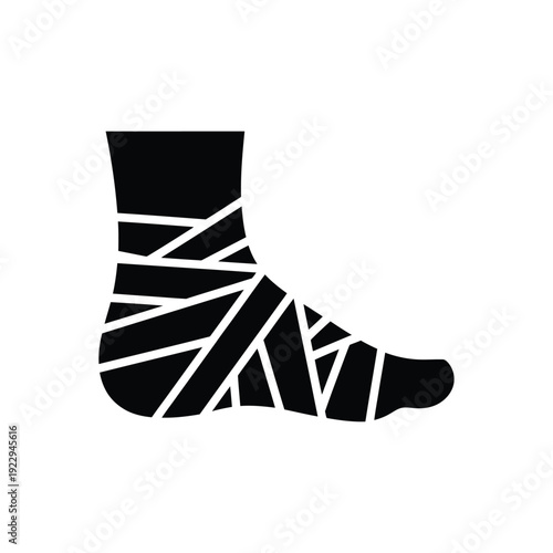 Vector illustration icon black silhouette of a foot with bandages wrapped around it