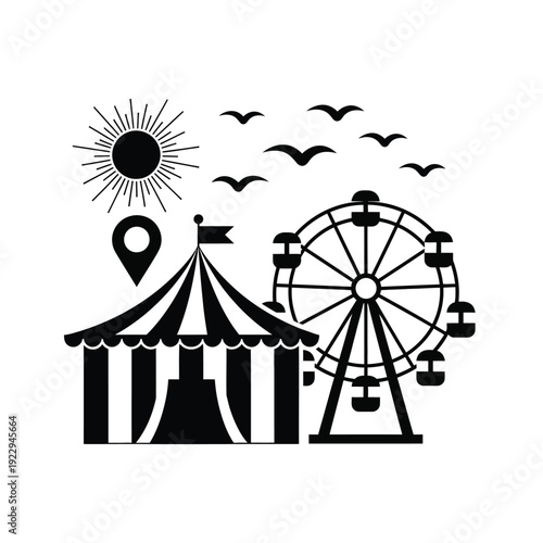 Vector illustration icon carnival scene with ferris wheel and tent