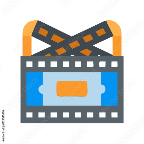 Flat vector illustration of a film slate on a black background