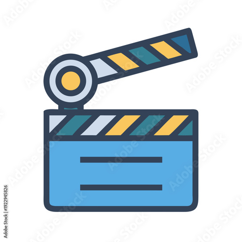 Stylized movie clapper board illustration against black background for film industry concepts