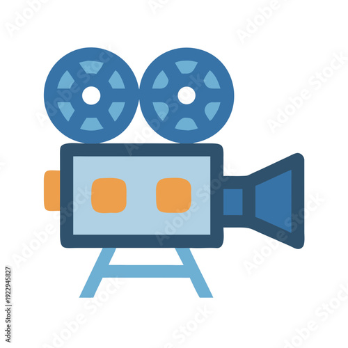 Retro Movie Camera Icon in Flat Design Style on Black Background