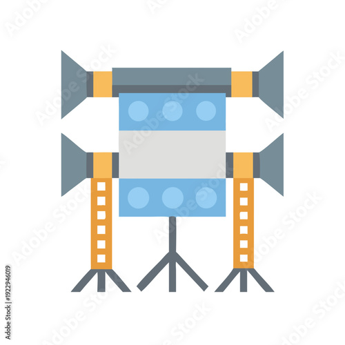 Flat vector illustration of lighting rig setup with grid and diffuse reflector