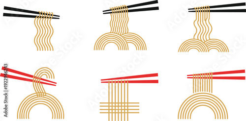 Chopsticks with noodles illustration vector Asian food stylized designs branding culinary graphics, restaurant logo concept, black and white creative art collection