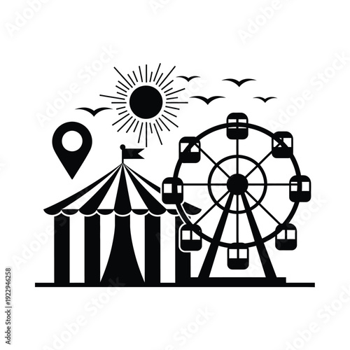 Vector illustration icon carnival illustration with ferris wheel and tent