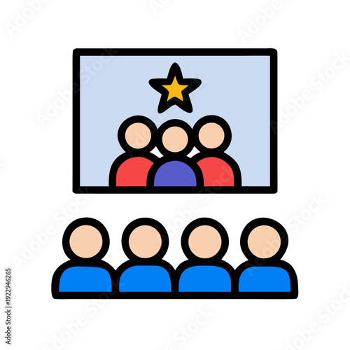 Audience icon watching presentation with star leader, vector illustration for designs