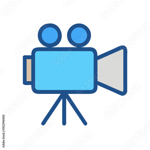 Vintage movie camera icon in cartoon style representing filmmaking and cinema