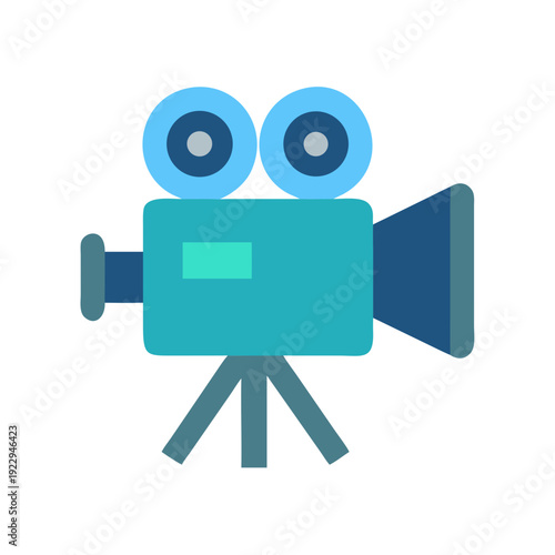 Retro blue video camera with tripod, a visual metaphor for filmmaking