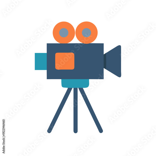 Vintage film camera on tripod in flat vector style illustration
