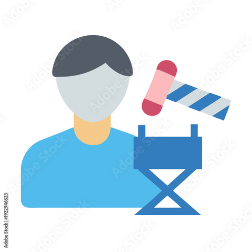 Film director in flat style with a clapperboard and director's chair