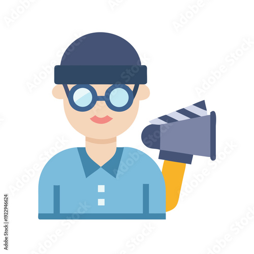 Flat Design Illustration of a Movie Director Holding a Clapperboard