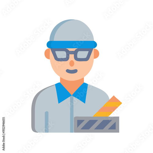Flat Illustration of a Film Director Holding a Clapperboard Against Black Background