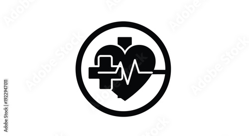 Healthcare symbol a black heart with a cross and heartbeat line