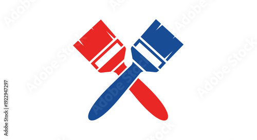 Crossed Red and Blue Paint Brushes Icon for Painting and Artistic Concepts