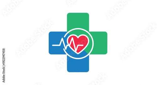 Healthcare symbol featuring a red heart with an electrocardiogram line