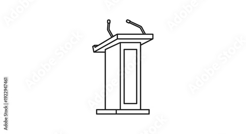 Simple Line Art Podium with Microphones Icon