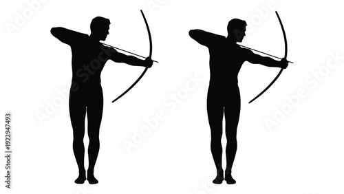 Silhouettes of archers drawing bows illustrating the technique and form