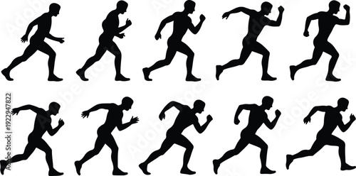 Walk to Run Progression Silhouette Icon Vector Human Movement Sequence Running Silhouette Set