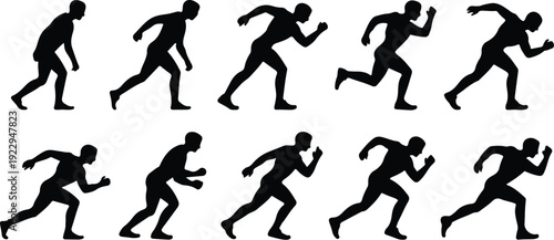 Walk to Run Progression Silhouette Icon Vector Human Movement Sequence Running Silhouette Set