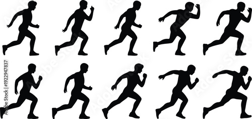 Walk to Run Progression Silhouette Icon Vector Human Movement Sequence Running Silhouette Set