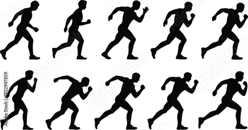 Walk to Run Progression Silhouette Icon Vector Human Movement Sequence Running Silhouette Set