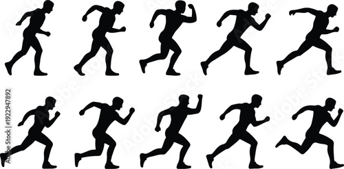 Walk to Run Progression Silhouette Icon Vector Human Movement Sequence Running Silhouette Set