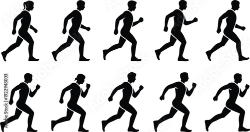 Walk to Run Progression Silhouette Icon Vector Human Movement Sequence Running Silhouette Set