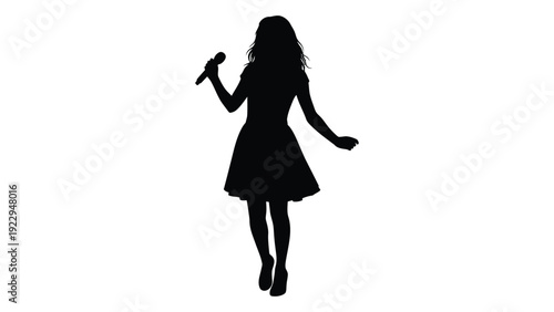 Silhouette of a woman singing into a microphone performing on stage