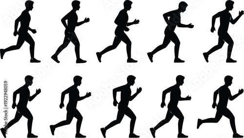 Walk to Run Progression Silhouette Icon Vector Human Movement Sequence Running Silhouette Set