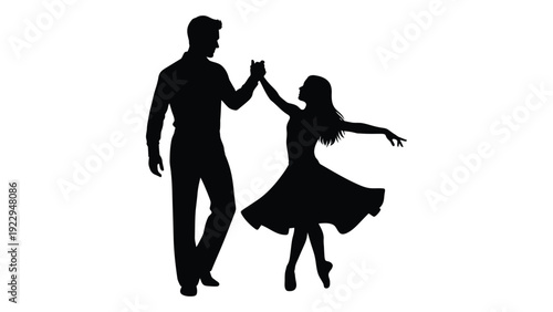 Silhouette of a couple dancing a man and a woman in a flowing pose