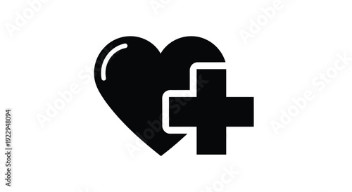 Black heart and medical cross symbol on a white background