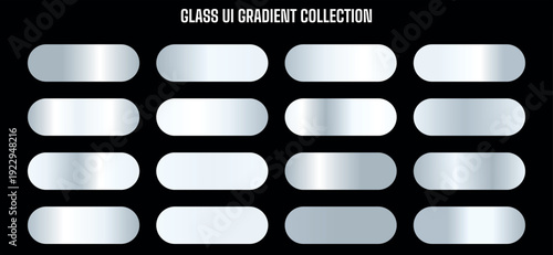 Metallic silver gradient buttons, oval shapes, for website or app UI, gradient collection, isolated on transparent background, png