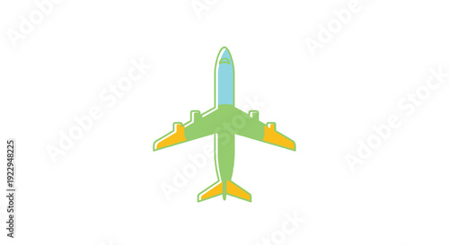 Simple illustration of a colorful airplane viewed from directly above