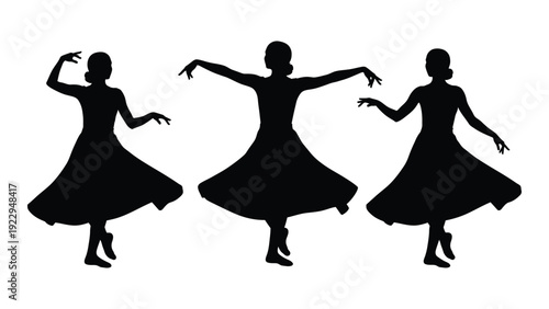 Silhouette of three women dancing arms outstretched in elegant poses