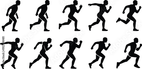 Walk to Run Progression Silhouette Icon Vector Human Movement Sequence Running Silhouette Set