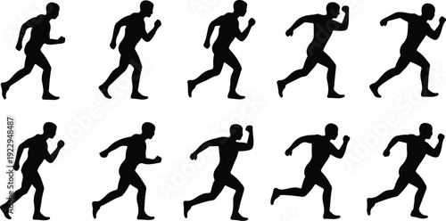 Walk to Run Progression Silhouette Icon Vector Human Movement Sequence Running Silhouette Set