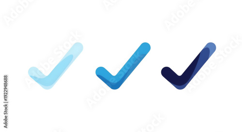 Three checkmarks in varying shades of blue on a white background isolated on transparent background, | Vector