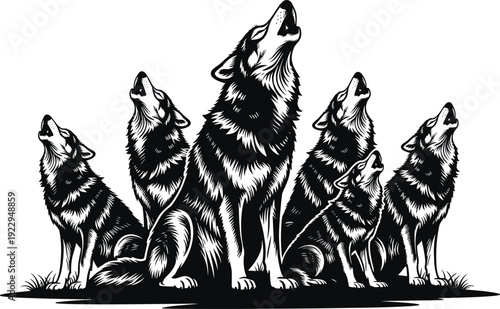 Here are the SEO-optimized titles and keywords for your wolf pack illustration, designed to help your assets stand out on Adobe Stock.