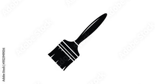 A simple black and white illustration of a paintbrush on white