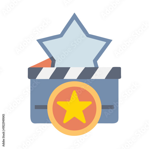Film industry celebration: Movie clapper board with star symbols on black background