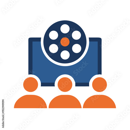 Cinema audience watching a movie film reel icon in the dark room