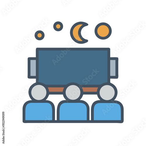 People at the cinema under night sky viewing screen flat illustration
