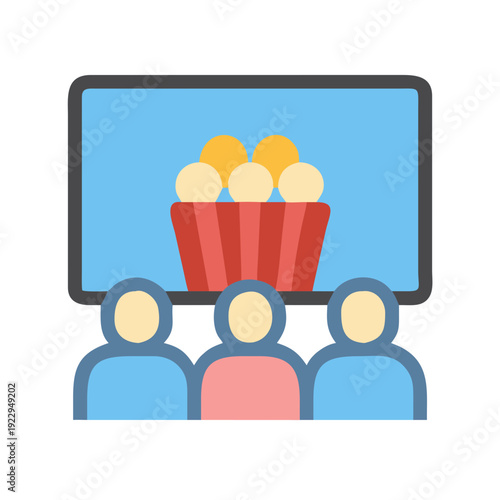 Icon of people watching movie with popcorn in a theater setting