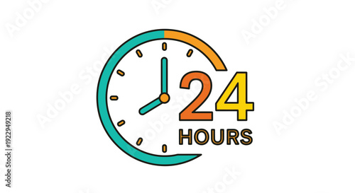 Colorful clock icon indicating 24 hour service availability