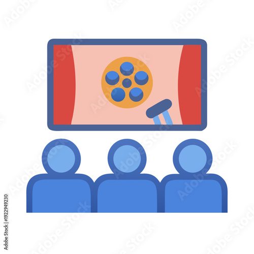 Conference attendees watching a surgical procedure on a screen, conceptual medical education