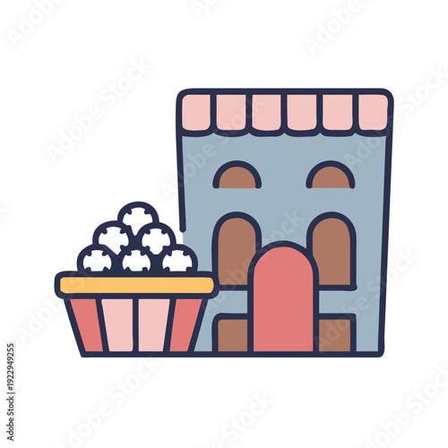 Stylized Italian Gelateria Icon Featuring Colorful Flavors and Classic Architecture