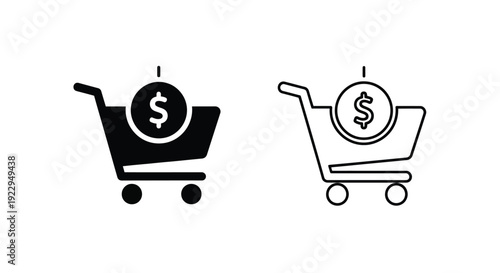 Shopping cart icon with a dollar sign shown in two styles